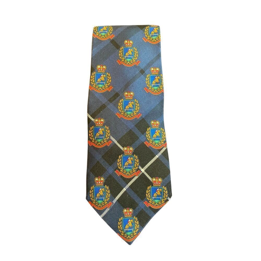 Duck head men’s vintage themed horses 100% silk black plaid tie 57